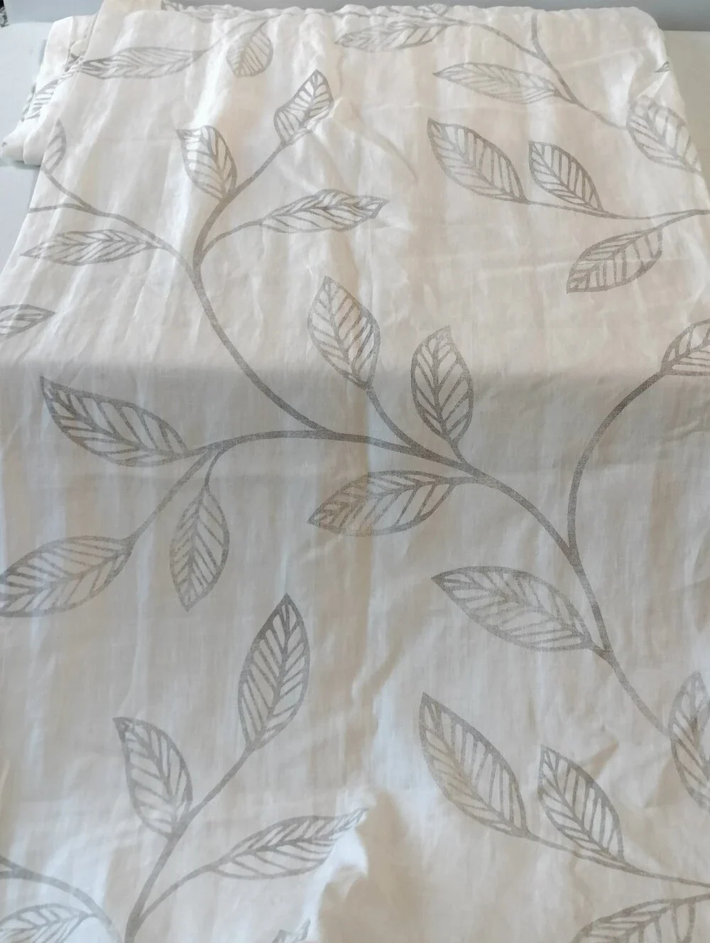 The Company Store Linen Cream Gray Leaf Vine Curtains 2 Panels Pocket Rod 52x84